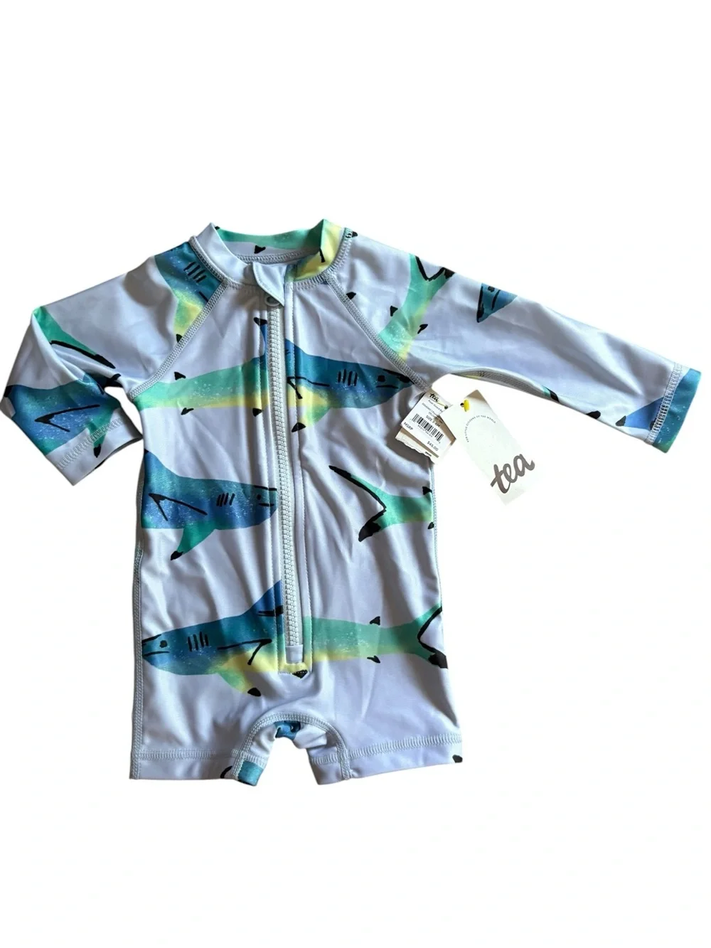 Tea Collection Rashguard Swim Suit Shark Print Boys 3-6 Months New With Tags